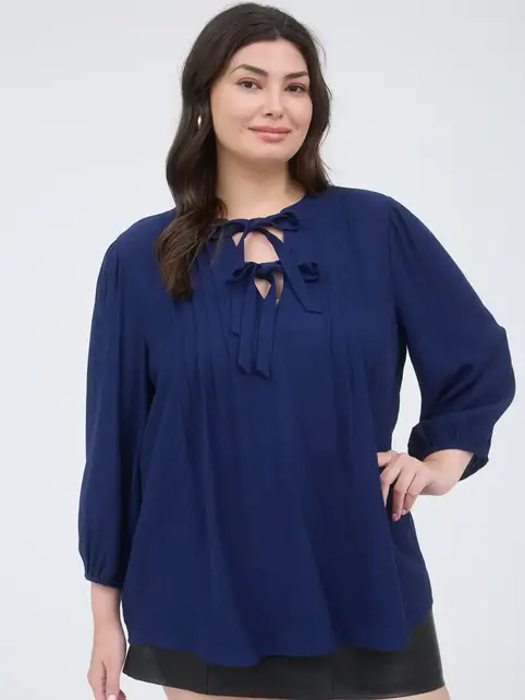 Caden Front Tie 3/4 Sleeve - Navy