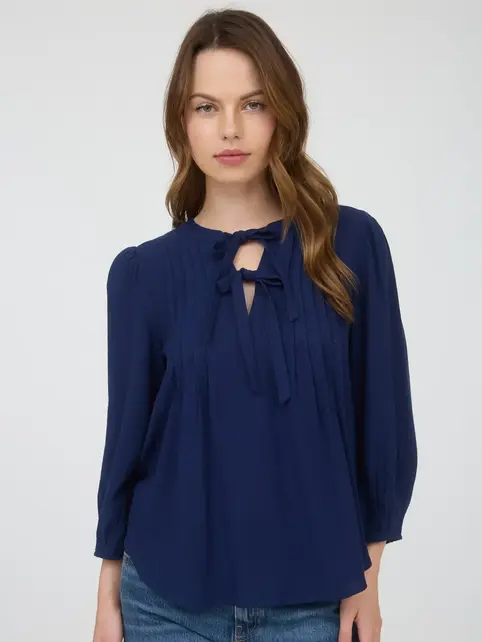 Caden Front Tie 3/4 Sleeve - Navy