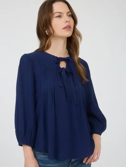 Caden Front Tie 3/4 Sleeve - Navy