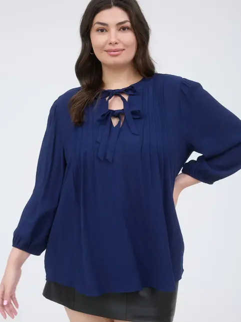Caden Front Tie 3/4 Sleeve - Navy