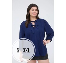 Caden Front Tie 3/4 Sleeve - Navy