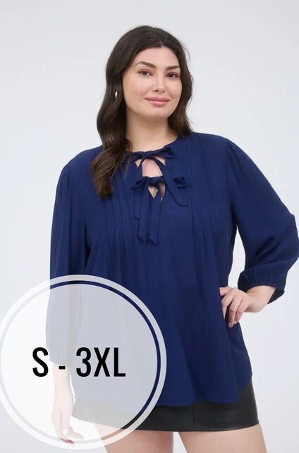 Caden Front Tie 3/4 Sleeve - Navy