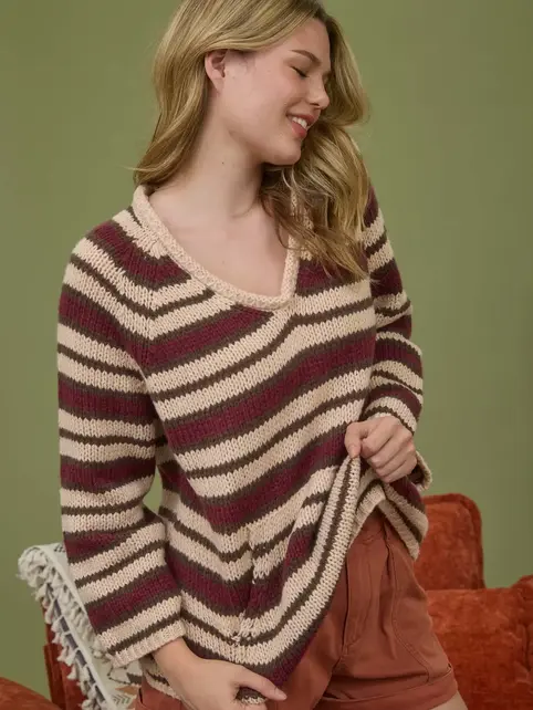 Kangaroo Pocket Knit Sweater - Burgundy