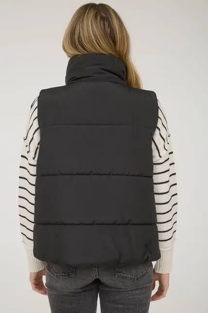 Zip Up Puffer Vest - Black