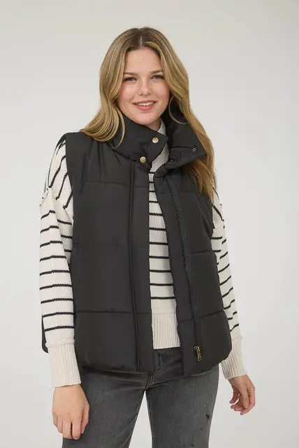 Zip Up Puffer Vest - Black