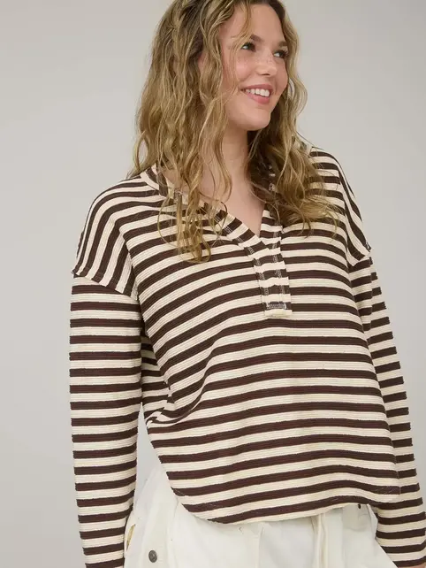 Wylie Textured Stripe Long Sleeve - Brown