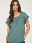 Wilde Lace Trim Short Sleeve - Dusty Teal