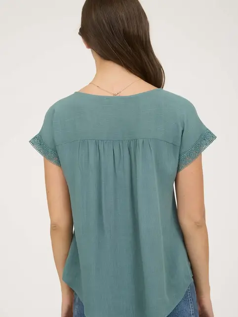 Wilde Lace Trim Short Sleeve - Dusty Teal