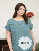 Wilde Lace Trim Short Sleeve - Dusty Teal