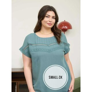 Wilde Lace Trim Short Sleeve - Dusty Teal