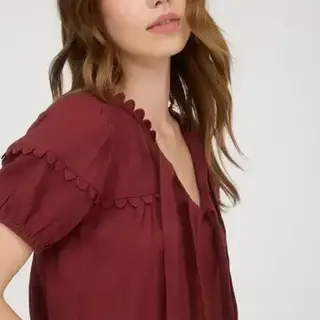 Waylin Front Tie Puff Sleep Top - Brick