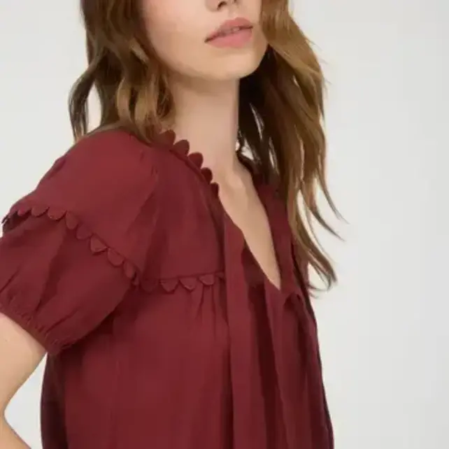 Waylin Front Tie Puff Sleep Top - Brick