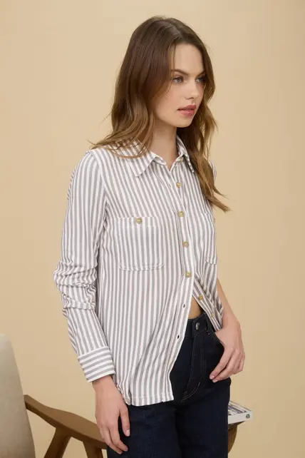 Westley Striped Long Sleeve - Mocha