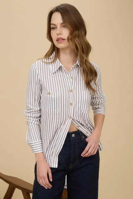 Westley Striped Long Sleeve - Mocha