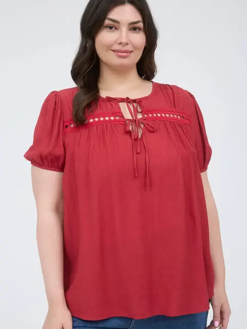 Wanda Double Front Tie Top - Red