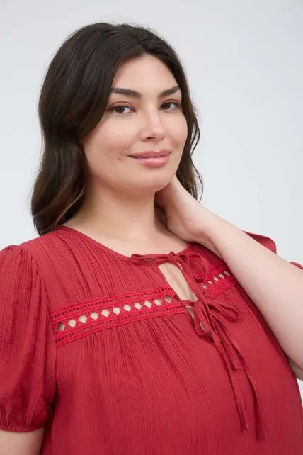 Wanda Double Front Tie Top - Red