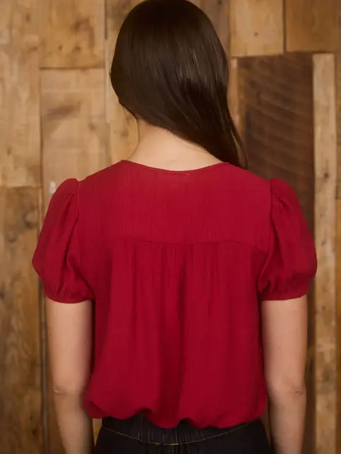 Wanda Double Front Tie Top - Red