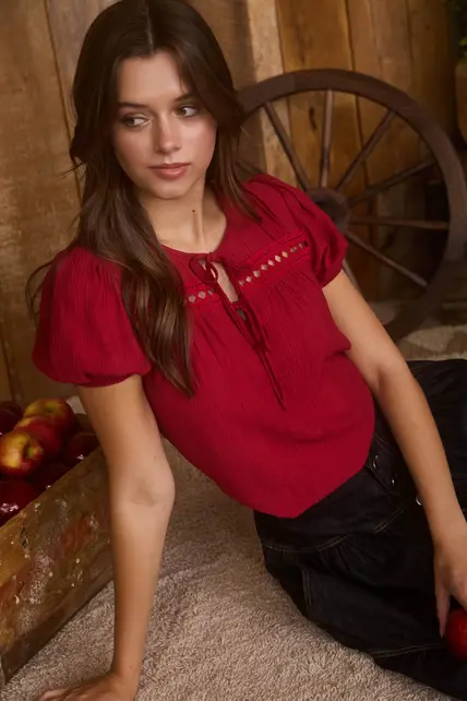 Wanda Double Front Tie Top - Red