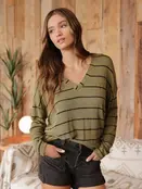 Stevie Striped Drop Shoulder Long Sleeve - Olive