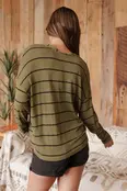 Stevie Striped Drop Shoulder Long Sleeve - Olive
