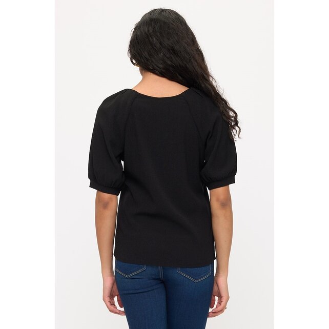 Candie Crepe  Smocking Blouse - Black
