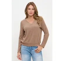 Benna Classic V Neck Ribbed Sweater - Mocha