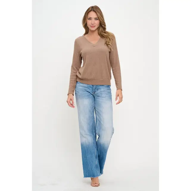 Benna Classic V Neck Ribbed Sweater - Mocha Benna Classic V Neck Ribbed Sweater - Mocha