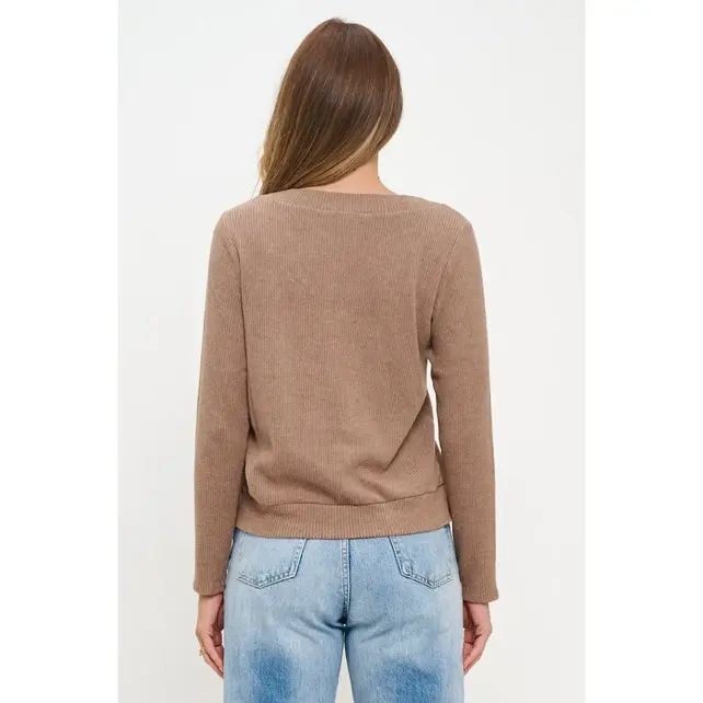 Benna Classic V Neck Ribbed Sweater - Mocha Benna Classic V Neck Ribbed Sweater - Mocha