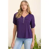 Vickie Zipper 2 Pocket Flap Shirt - Plum