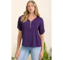 Vickie Zipper 2 Pocket Flap Shirt - Plum