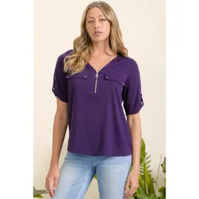 Vickie Zipper 2 Pocket Flap Shirt - Plum