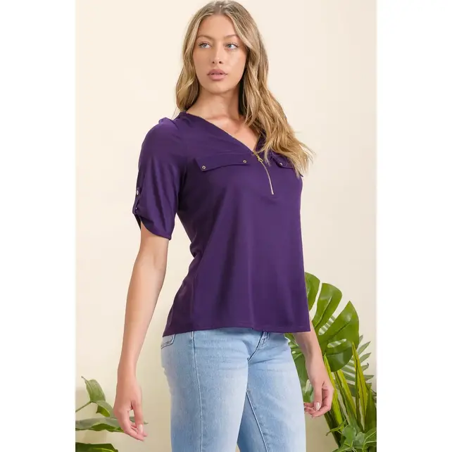 Vickie Zipper 2 Pocket Flap Shirt - Plum