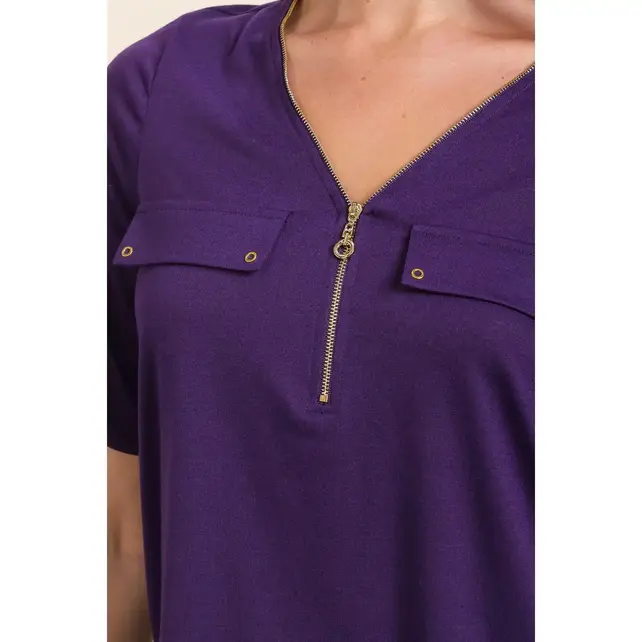 Vickie Zipper 2 Pocket Flap Shirt - Plum