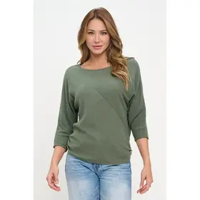 Bella Rib Brushed  Dolman Top - Dusty Olive