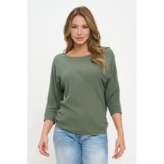 Bella Rib Brushed  Dolman Top - Dusty Olive