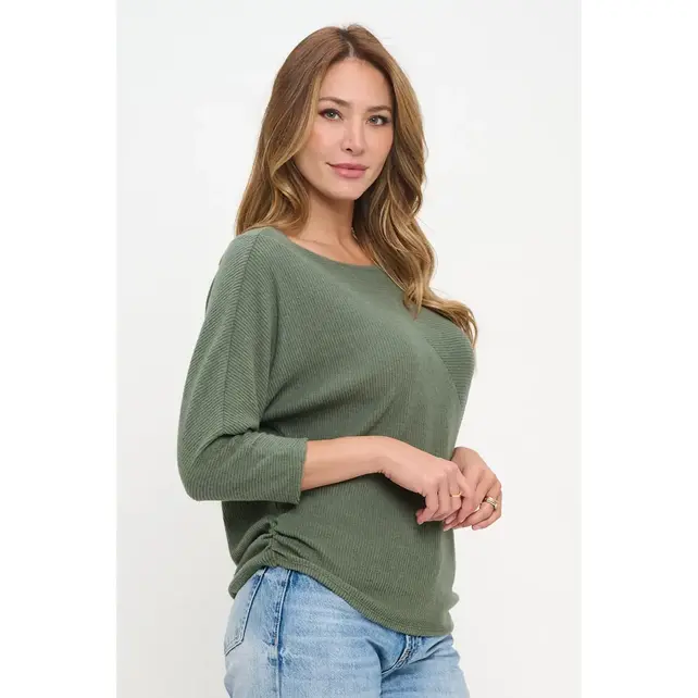 Bella Rib Brushed  Dolman Top - Dusty Olive
