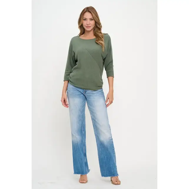 Bella Rib Brushed  Dolman Top - Dusty Olive