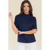 Beatrix Elbow Sleeve  Mockneck Top - Navy