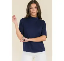 Beatrix Elbow Sleeve  Mockneck Top - Navy