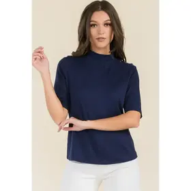 Beatrix Elbow Sleeve  Mockneck Top - Navy