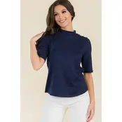 Beatrix Elbow Sleeve  Mockneck Top - Navy