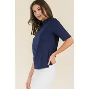 Beatrix Elbow Sleeve  Mockneck Top - Navy