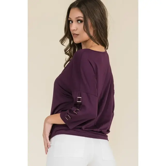 Beau Square Ring  Dolman Top - Plum