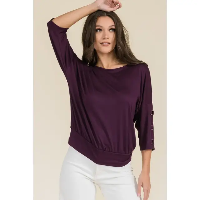 Beau Square Ring  Dolman Top - Plum
