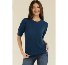 Tortoise Buttons Puff Sweater - Dark Teal