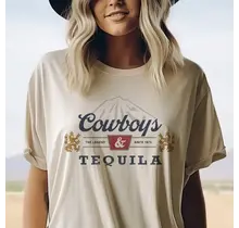 Country Cowboy Tequila Music Graphic Tee - Beige