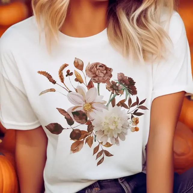 Autumn Flower Vintage Tee - White