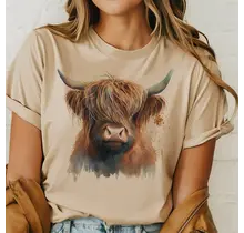 Western Highland Cow Tee - Beige