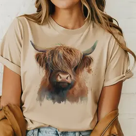 Western Highland Cow Tee - Beige