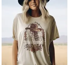 Western Cowgirl Floral Tee - Sand